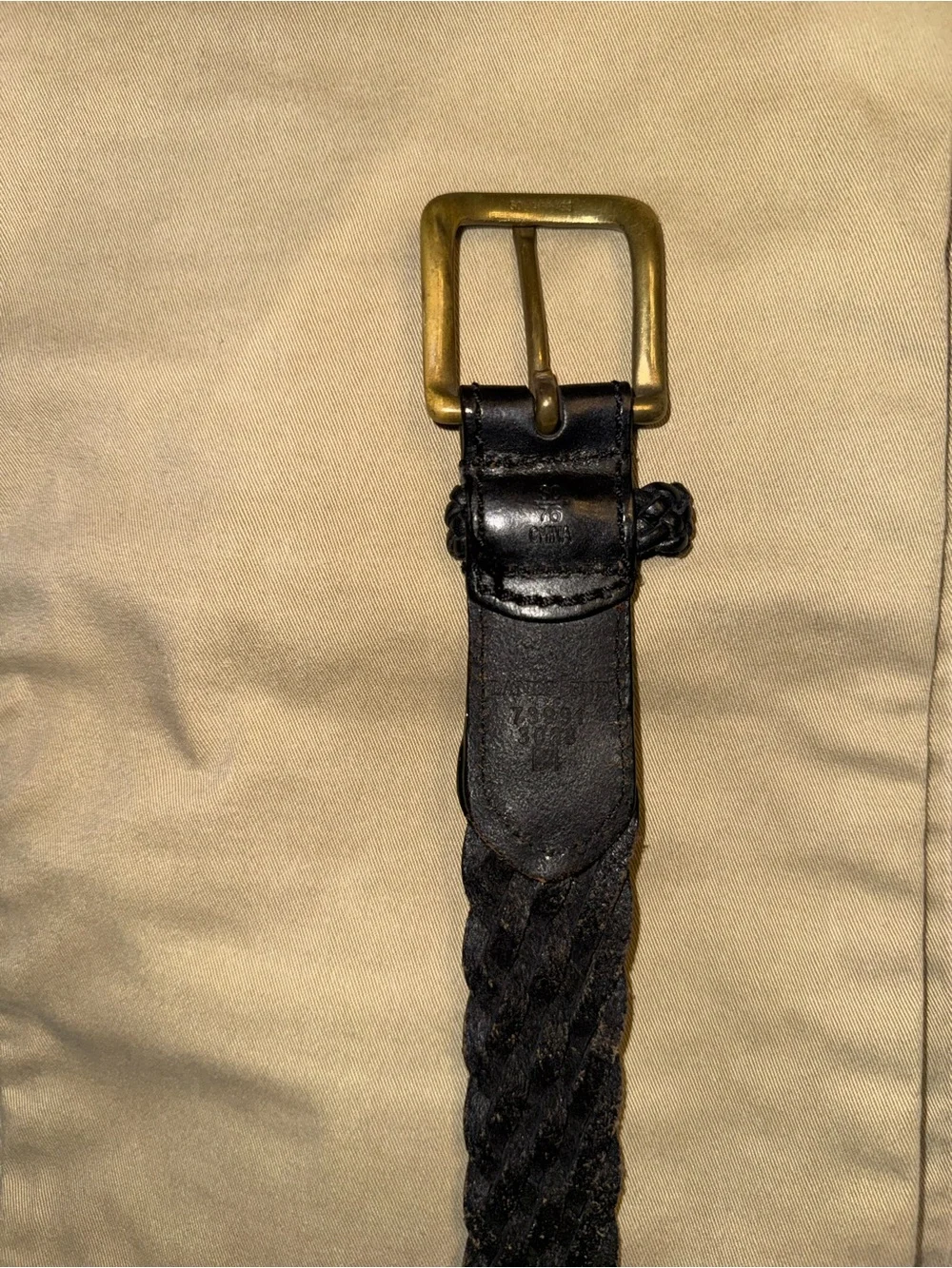 Lands' End Black Braided Leather Belt with Brass Buckle